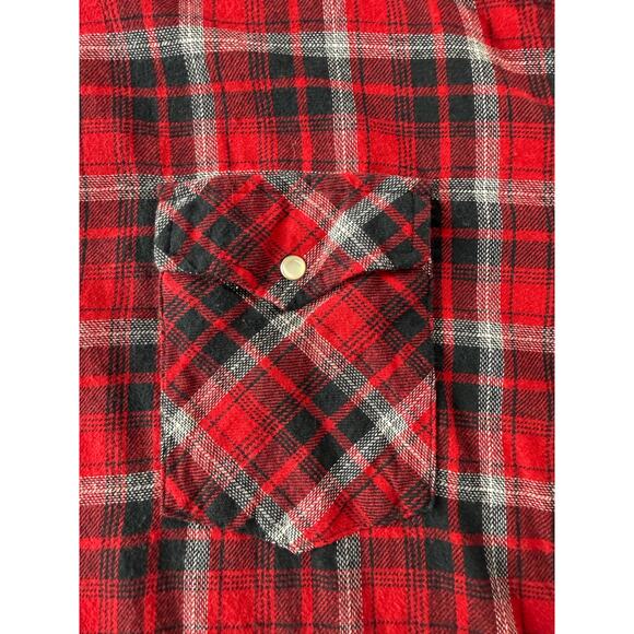 Wrangler Wrancher Red Plaid Mens 2XL TALL Pearl Snap Flannel Western Shirt - Picture 4 of 6